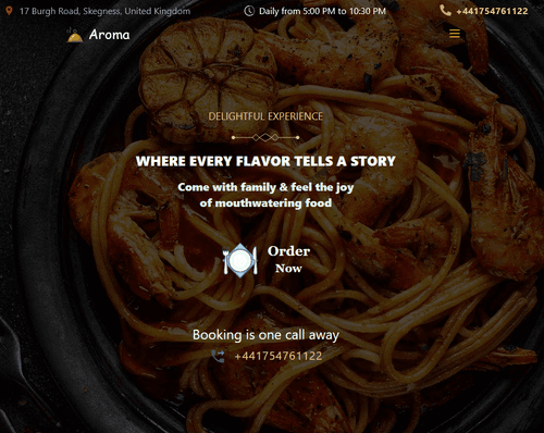 Landing page for an Italian restaurant in the UK