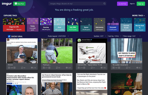 Simple clone of the internet community memes page Imgur. It displays all posts and you can filter them.